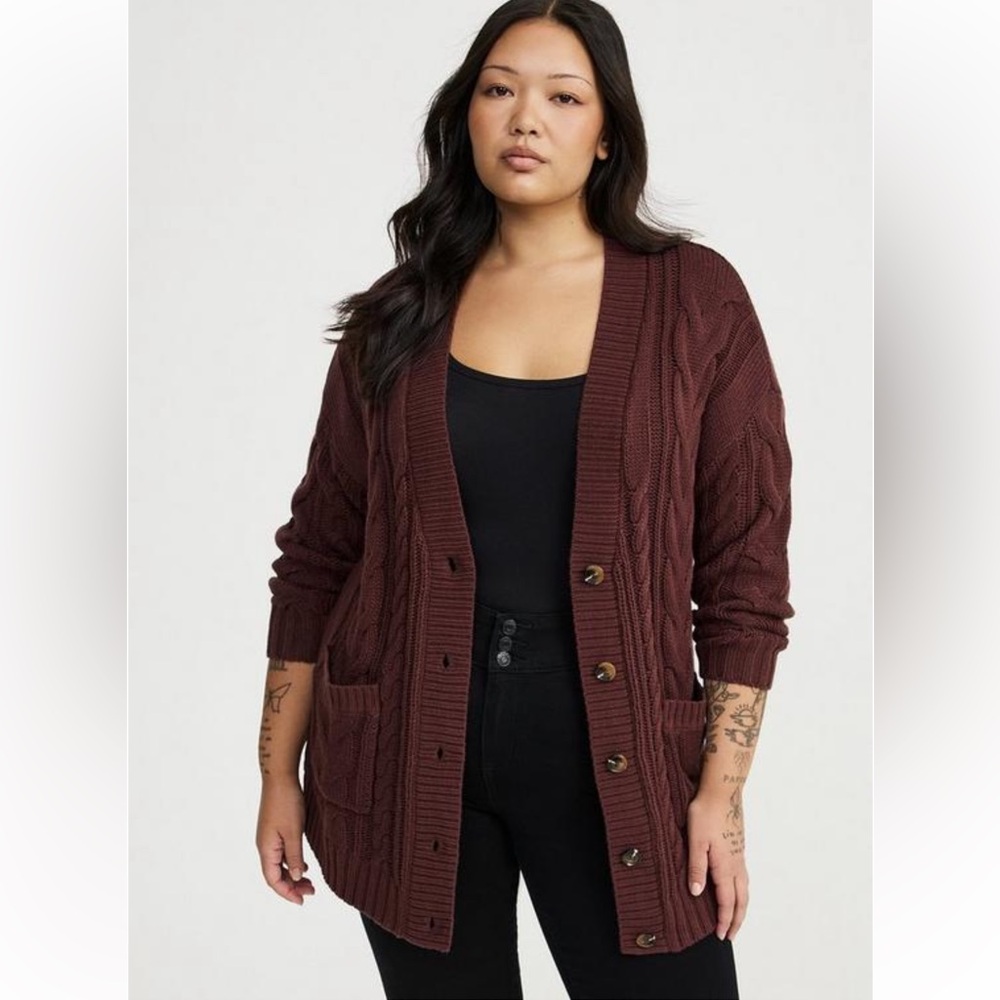Torrid 1X Cable Knit Cardigan Sweater